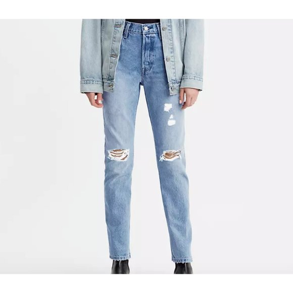 Levi's 501 Womens Jeans 30x26 Distressed Destroyed Blue Denim Button Fly - Picture 1 of 10